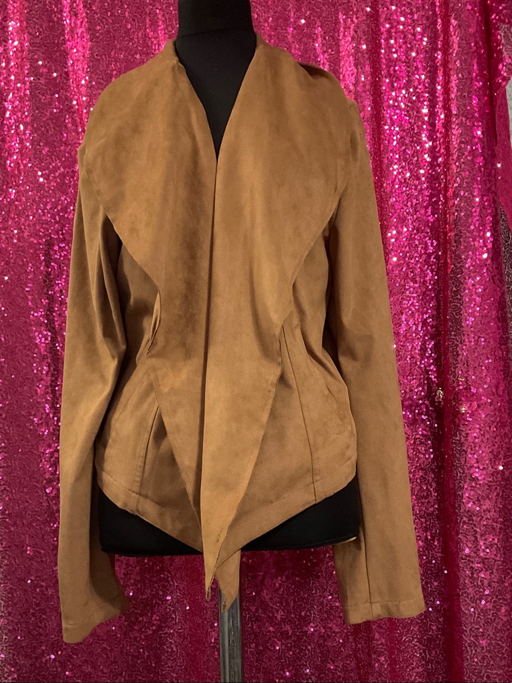 Shyanne Camel Suede Drape Front Jacket